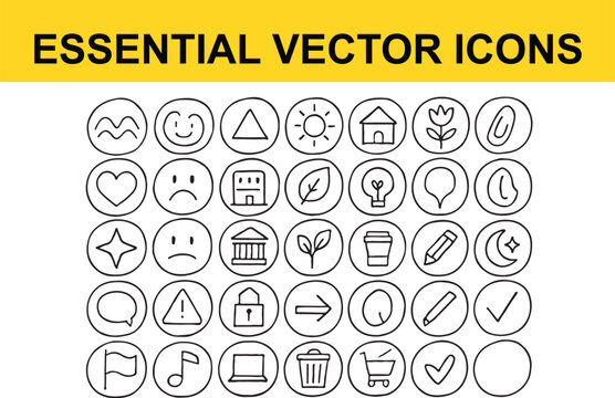 Collection of hand drawn essential vector icons