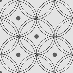 Poster - Geometric pattern featuring stylized overlapping petal shapes in a seamless arrangement with subtle gray dots on a light gray background
