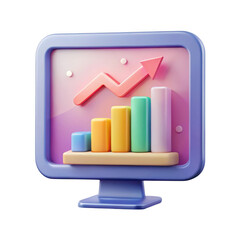 Poster - 3D Render of Business Growth Chart on Computer on transparent background