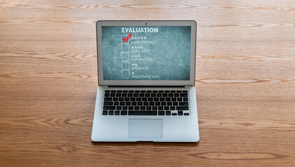 Fototapete - Customer satisfaction and evaluation analysis on modish software computer for marketing strategy planning