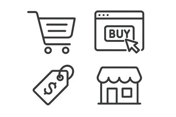 Poster - E-commerce and online shopping thin line icon set. Includes shopping cart, online store, buy button, and price tag. Vector symbols for website, mobile app, and UI design.