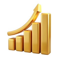Poster - Golden Bar Chart with Upward Arrow on Transparent Background