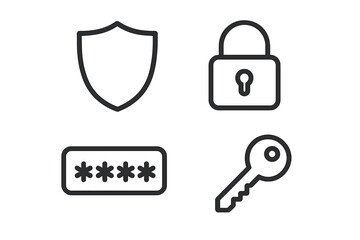 Poster - Security line icon set. Web safety and cyber protection outline icons. Vector symbols for data protection, privacy, authentication. Shield, padlock, password, and key.