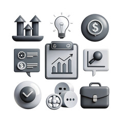 Poster - 3D Business and Finance Icons on Transparent Background