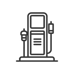 Poster - Sleek Minimalist Black Outline Gas Pump Icon on White Background, Fuel Dispenser Vector