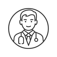 Poster - Minimalist Black and White Doctor Icon with Stethoscope and Friendly Smile
