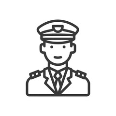 Poster - Smiling Male Pilot or Captain in Uniform Line Art Icon
