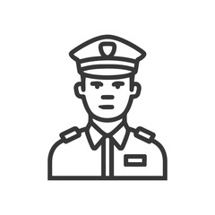 Poster - Stylized Vector Outline Icon of a Male Police or Security Officer in Uniform and Cap