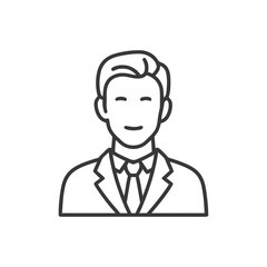 Poster - Clean Line Art Icon of Smiling Professional Man in Suit, Minimalist Vector Avatar