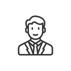 Poster - Smiling Businessman Line Icon: Professional Male Avatar in Minimalist Outline Style