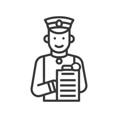 Poster - Friendly Service Staff Icon with Clipboard and Pen, Minimalist Line Art Vector Illustration on White Background