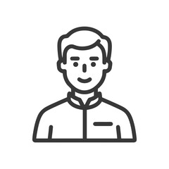 Poster - Minimalist Line Art Portrait of a Smiling Man with Short Hair and Collared Shirt