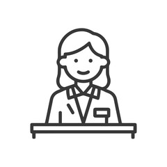 Poster - Smiling Female Professional Icon, Minimalist Line Art Vector Illustration for Customer Service and Support