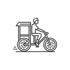 Poster - Minimalist Line Art Icon: Person Riding Cargo Bike for Urban Delivery Service