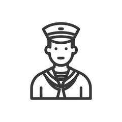 Poster - Minimalist Line Art Sailor Icon with Cap and Collar, Nautical Avatar
