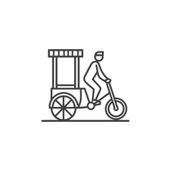 Poster - Minimalist Line Art Icon: Person Riding Bicycle with Attached Vending Cart, Simple Vector