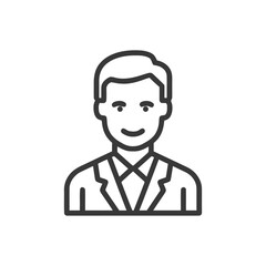 Poster - Minimalist Smiling Businessman Avatar Icon in Line Art Style, Ideal for User Profiles and Professional Representation.