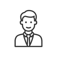 Poster - Clean Vector Icon of Smiling Male User or Business Professional in Suit and Tie, Minimalist Outline Avatar