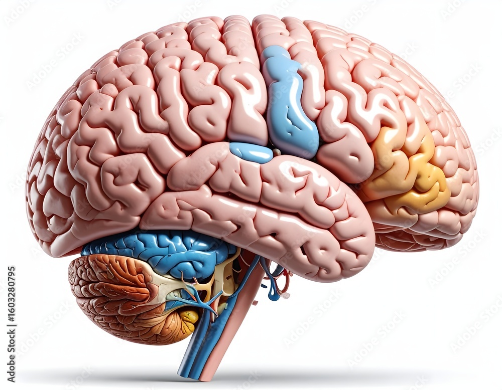 Human Brain Anatomy Lateral View, Lobes Highlighted Stock Photo | Adobe ...