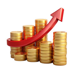 Poster - Gold Coin Stacks with Red Arrow Up on Transparent Background