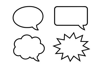 Poster - Speech bubbles vector set. Comic dialog box and thought bubbles collection. Simple black outline illustration for chat, message, or communication concept. Cartoon talk icons.