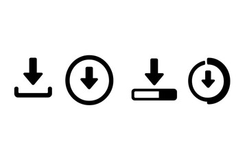 Fototapete - Download progress icon set. Simple flat vector graphic elements for UI and UX design. Loading bar, down arrow symbol for website and mobile app interface design.