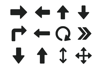 Fototapete - Arrow icon set collection. Black simple flat symbols for web design. Vector graphic element for navigation and direction. Pointers for up, down, left, right, next, previous, refresh, move.