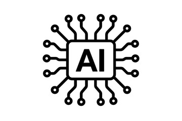 Fototapete - Artificial intelligence AI icon. Technology chip processor. Digital brain, machine learning, neural network concept. Future tech vector logo. Circuit board data processing.