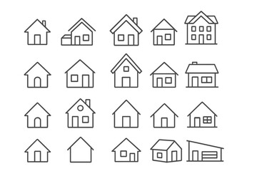 Poster - House icon set. Home outline symbol collection. Simple building linear pictogram pack. Residential real estate sign for web design, app, ui, ux. Property, mortgage concept.