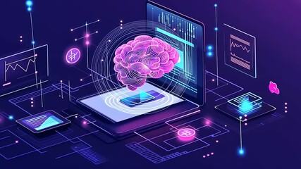 Artificial intelligence conceptual brain interacting with digital network technology