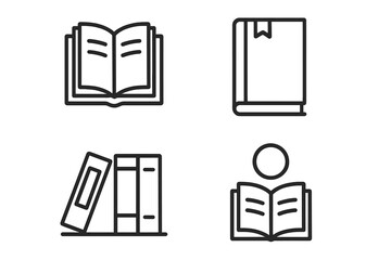 Poster - Book icons set. Thin line art symbols for education, library, and learning. Reading, knowledge concept. Vector pictogram collection of textbook, reader. Editable outline.