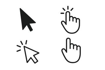 Fototapete - Cursor icon set. Hand and arrow pointer. Mouse click symbol collection. Web design UI UX element. Vector graphic for button, link, and website navigation. Computer interface.