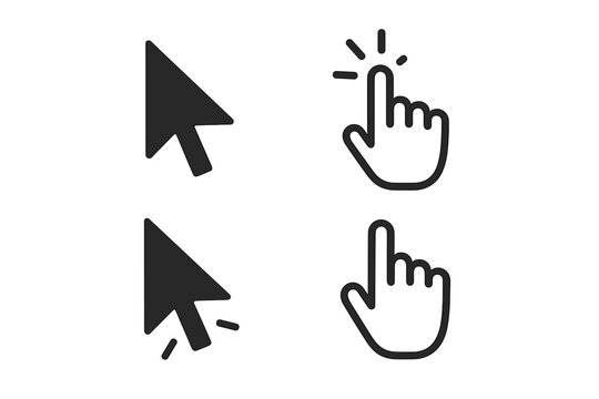 Cursor icon set with hand and arrow pointers. Mouse click symbol for web and computer navigation. User interface element. Vector select button for UI UX design project.
