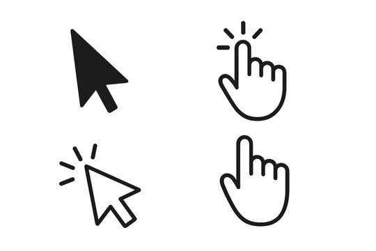 Cursor icon set. Hand and arrow pointer. Mouse click symbol collection. Web design UI UX element. Vector graphic for button, link, and website navigation. Computer interface.