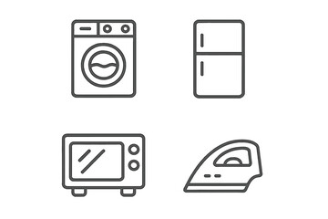 Poster - Household appliance icon set. Vector icons in flat linear style. Washing machine, refrigerator, microwave, iron. Home electronics for web sites, applications, UI, UX design.