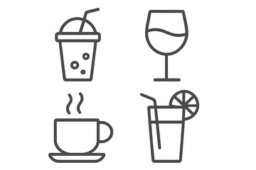 Poster - Drink and beverage icon set. Vector line icons for coffee, tea, wine, juice, and cocktails. Simple outline symbols for cafe, bar, restaurant menu, web, and mobile apps.