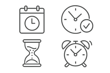 Poster - Time and date line icon set. Clock, calendar, schedule, and deadline symbols. Time management, appointment, and reminder vector icons for web, UI, UX, and business apps.