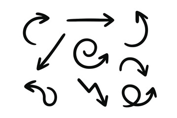 Poster - Hand drawn arrows set. Doodle direction pointers collection. Sketch arrow underline, highlight and circle. Marker, brush, pen design elements. Vector illustration isolated.