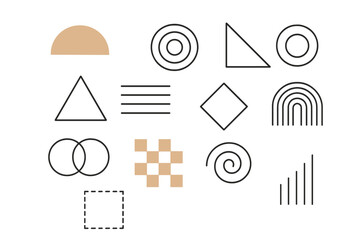 Poster - Set of linear and solid geometric shapes. Minimalist abstract contemporary forms. Modern trendy design elements for logo, poster, branding. Vector graphic assets and symbols.
