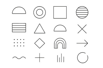 Poster - Minimalist geometric shapes set. Abstract trendy line art forms. Contemporary basic figure collection. Simple geometry symbols for logo, web, poster, pattern design.