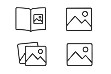 Poster - Photo gallery line icon set. Picture and image symbols for web and mobile app UI design. Digital album, portfolio, and photograph collection vector signs. Simple outline graphic.