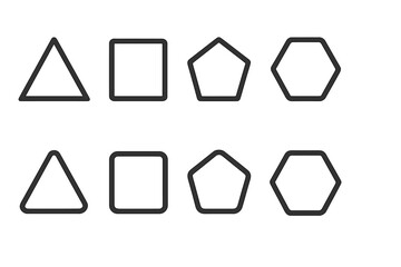 Poster - Geometric shapes icon set. Basic minimalist outline collection with rounded and sharp corners. Triangle, square, pentagon, hexagon forms for logo design or infographic elements.