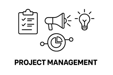Poster - Project management concept with icons. Business process, planning, marketing, new ideas, and data analysis. Vector illustration set for infographic or presentation.