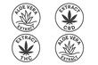 © Clara - Cosmetic Packaging Stamps Vector Set. Aloe Vera Extract and Cannabis Leaf Extract Labels with Flowing Plant Line Icons. CBD, THC, Botanical Herbal Plant Extract Badges for Natural Cosmetic Products