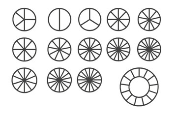 Poster - Vector pie chart icons set. Segmented circles divided into equal parts. Infographic elements for data visualization. Circle graph, wheel diagram and statistics icons.