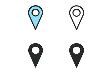 Poster - Map pointer icon set. Location pin symbol for navigation and destination. GPS marker in colored, editable stroke, outline, and solid styles. Vector illustration.