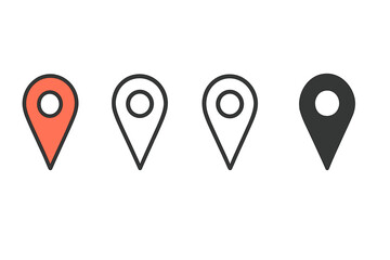 Poster - Map pointer pin icon set for navigation and location. GPS marker symbol for destination or address. Vector collection in solid, outline, and color styles for web or app.