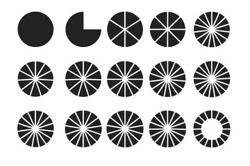 Poster - Pie chart icons set. Segmented circles divided into equal parts. Collection of circle graphs, diagrams, and ring percentage wheels for infographics and data visualization.