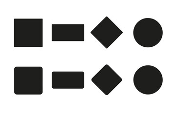 Poster - Geometric shapes icon set with sharp and rounded corners. Basic square, rectangle, rhombus, and circle vector elements. Minimalist black silhouette collection for design.