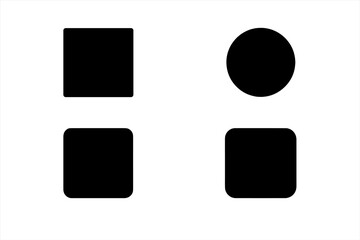 Fototapete - Collection of basic geometric shapes. A set of simple black quadrangle and circle icons. Square symbol with sharp and rounded corners. Abstract minimal figures for design.